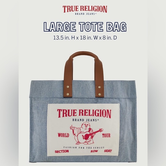 NWT! TIK TOK VIRAL TRUE RELIGION DENIM TOTE BAG! ROOMY! - Picture 2 of 4